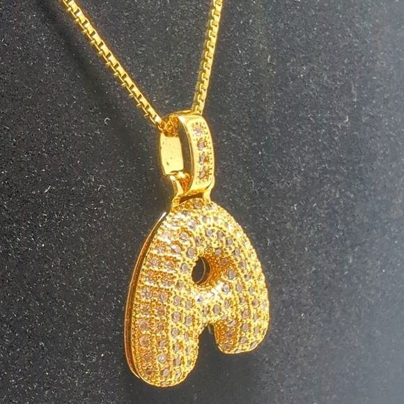 Pendant Bubble Letter Initial "A" Necklace w/Box Chain - Picture 8 of 11